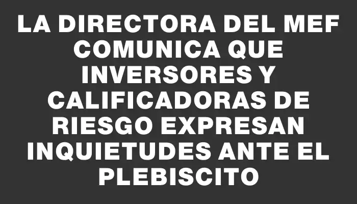 La directora del Mef comunica que inversores y calificadoras de riesgo expresan inquietudes ante el plebiscito