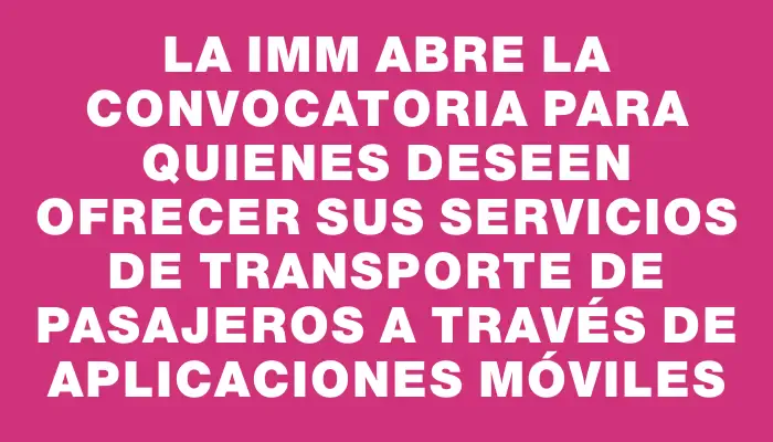 La Imm abre la convocatoria para quienes deseen ofrecer sus servicios de transporte de pasajeros a través de aplicaciones móviles