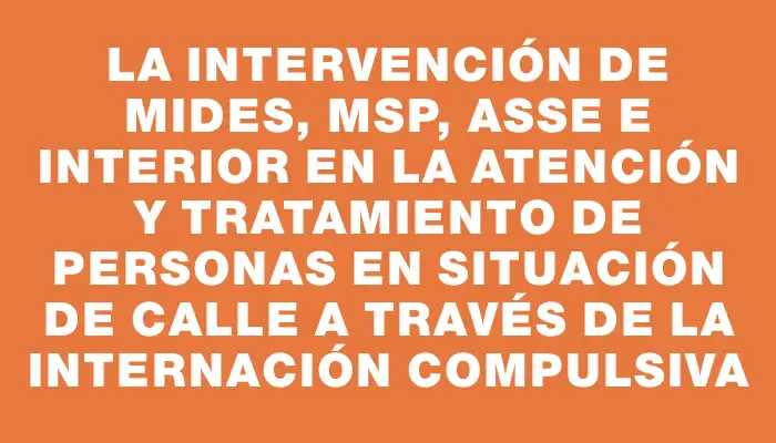 La intervención de Mides, Msp, Asse e Interior en la atención y tratamiento de personas en situación de calle a través de la internación compulsiva