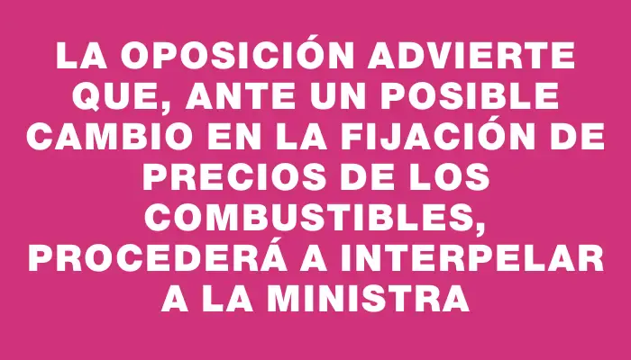 La oposición advierte que, ante un posible cambio en la fijación de precios de los combustibles, procederá a interpelar a la ministra