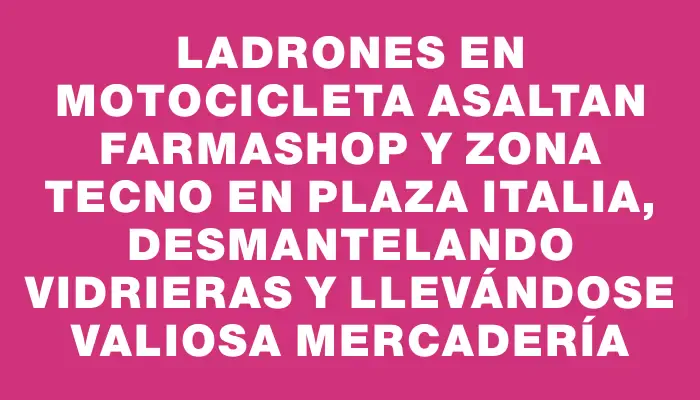 Ladrones en motocicleta asaltan Farmashop y Zona Tecno en Plaza Italia, desmantelando vidrieras y llevándose valiosa mercadería