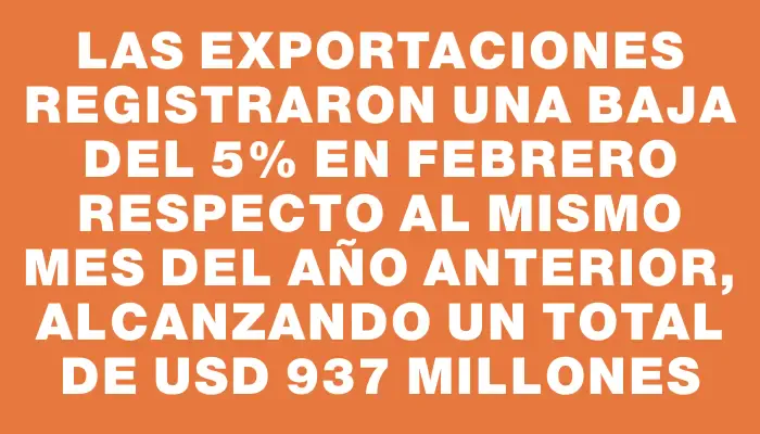 Las exportaciones registraron una baja del 5% en febrero respecto al mismo mes del año anterior, alcanzando un total de Usd 937 millones