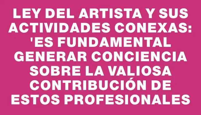 Ley del artista y sus actividades conexas: "Es fundamental generar conciencia sobre la valiosa contribución de estos profesionales