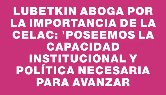 Lubetkin aboga por la importancia de la Celac: "Poseemos la capacidad institucional y política necesaria para avanzar