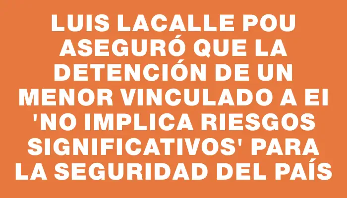 Luis Lacalle Pou aseguró que la detención de un menor vinculado a Ei "no implica riesgos significativos" para la seguridad del país