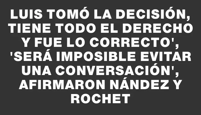 Luis tomó la decisión, tiene todo el derecho y fue lo correcto", "será imposible evitar una conversación", afirmaron Nández y Rochet