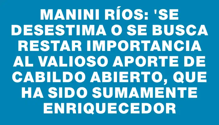 Manini Ríos: "Se desestima o se busca restar importancia al valioso aporte de Cabildo Abierto, que ha sido sumamente enriquecedor