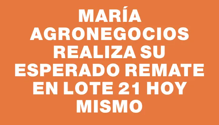 María Agronegocios realiza su esperado remate en Lote 21 hoy mismo