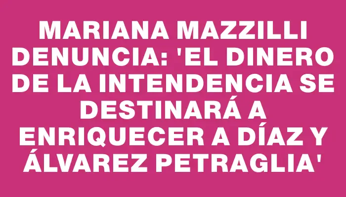 Mariana Mazzilli denuncia: “El dinero de la Intendencia se destinará a enriquecer a Díaz y Álvarez Petraglia”