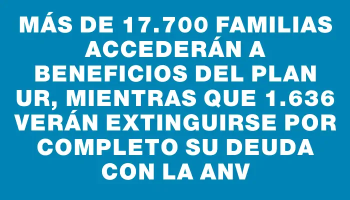 Más de 17.700 familias accederán a beneficios del Plan Ur, mientras que 1.636 verán extinguirse por completo su deuda con la Anv