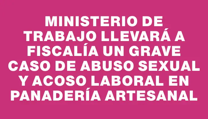 Ministerio de Trabajo llevará a Fiscalía un grave caso de abuso sexual y acoso laboral en panadería artesanal