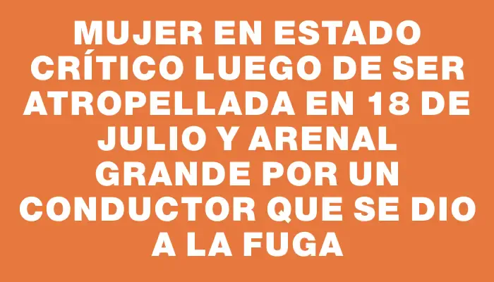 Mujer en estado crítico luego de ser atropellada en 18 de Julio y Arenal Grande por un conductor que se dio a la fuga