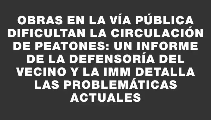 Obras en la vía pública dificultan la circulación de peatones: Un informe de la Defensoría del Vecino y la Imm detalla las problemáticas actuales