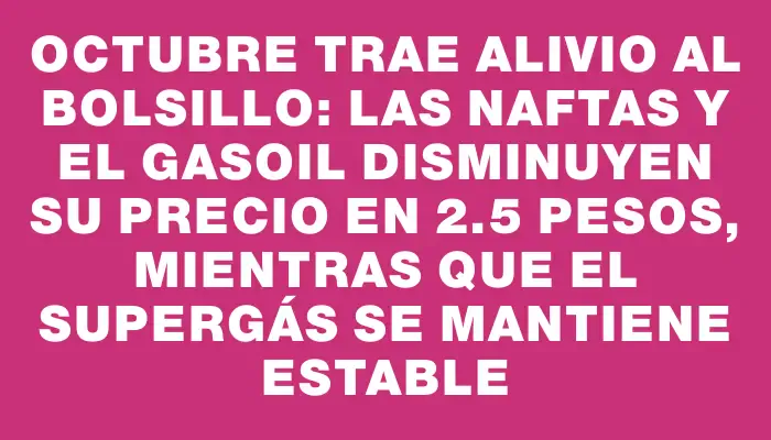 Octubre trae alivio al bolsillo: las naftas y el gasoil disminuyen su precio en 2.5 pesos, mientras que el supergás se mantiene estable