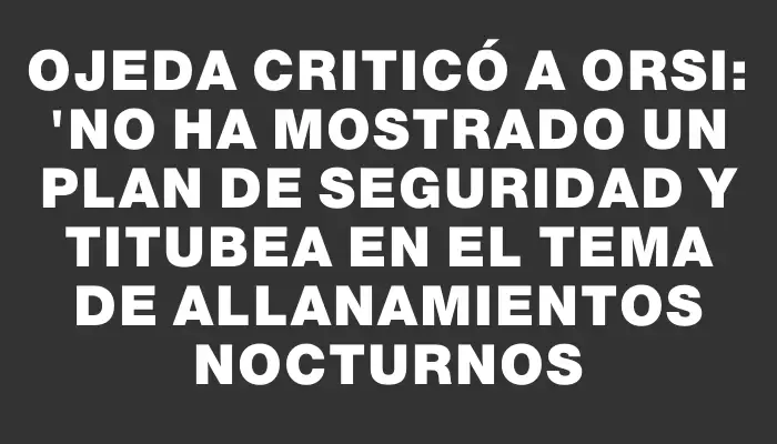 Ojeda criticó a Orsi: "No ha mostrado un plan de seguridad y titubea en el tema de allanamientos nocturnos