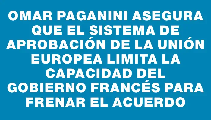 Omar Paganini asegura que el sistema de aprobación de la Unión Europea limita la capacidad del Gobierno francés para frenar el acuerdo