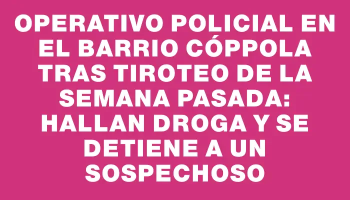 Operativo policial en el barrio Cóppola tras tiroteo de la semana pasada: hallan droga y se detiene a un sospechoso