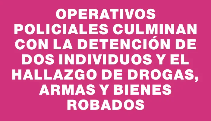 Operativos policiales culminan con la detención de dos individuos y el hallazgo de drogas, armas y bienes robados