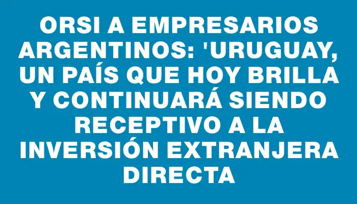 Orsi a empresarios argentinos: "Uruguay, un país que hoy brilla y continuará siendo receptivo a la inversión extranjera directa