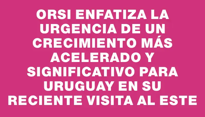 Orsi enfatiza la urgencia de un crecimiento más acelerado y significativo para Uruguay en su reciente visita al Este