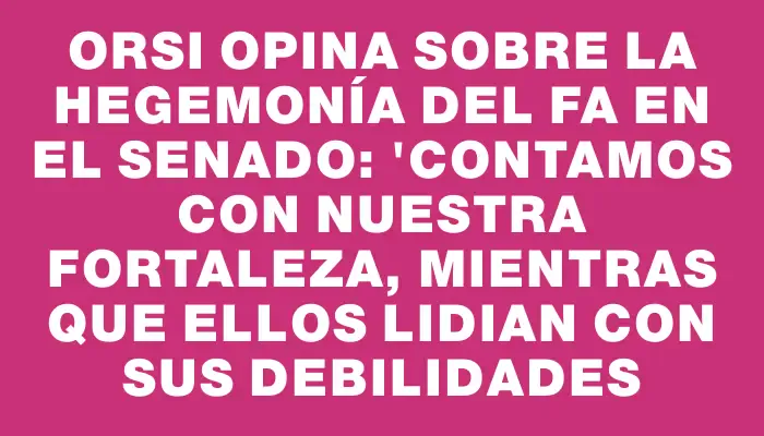 Orsi opina sobre la hegemonía del Fa en el Senado: "Contamos con nuestra fortaleza, mientras que ellos lidian con sus debilidades