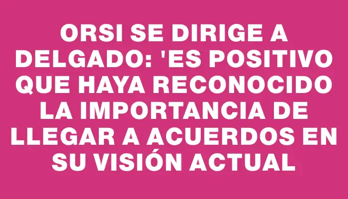 Orsi se dirige a Delgado: "Es positivo que haya reconocido la importancia de llegar a acuerdos en su visión actual