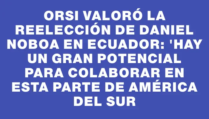 Orsi valoró la reelección de Daniel Noboa en Ecuador: "Hay un gran potencial para colaborar en esta parte de América del Sur