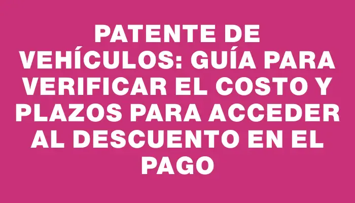 Patente de vehículos: guía para verificar el costo y plazos para acceder al descuento en el pago