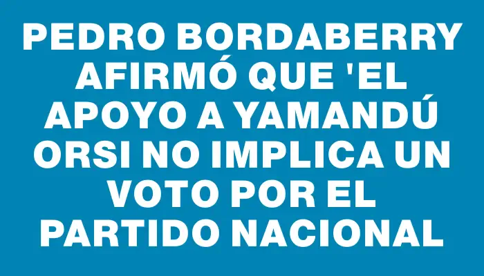 Pedro Bordaberry afirmó que "el apoyo a Yamandú Orsi no implica un voto por el Partido Nacional