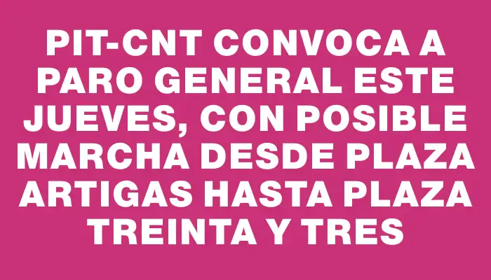 Pit-cnt convoca a paro general este jueves, con posible marcha desde plaza Artigas hasta plaza Treinta y Tres