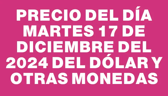 Precio del día Martes 17 de diciembre del 2024 del dólar y otras monedas