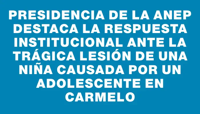 Presidencia de la Anep destaca la respuesta institucional ante la trágica lesión de una niña causada por un adolescente en Carmelo