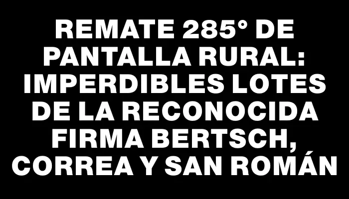 Remate 285° de Pantalla Rural: Imperdibles lotes de la reconocida firma Bertsch, Correa y San Román