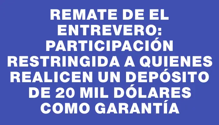 Remate de El Entrevero: participación restringida a quienes realicen un depósito de 20 mil dólares como garantía