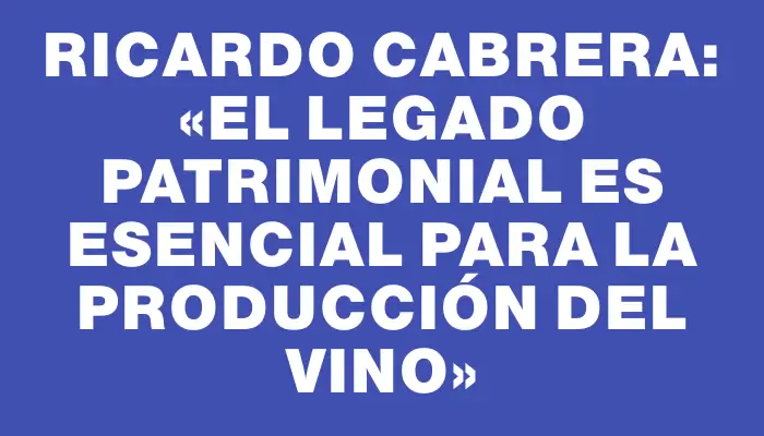 Ricardo Cabrera: «El legado patrimonial es esencial para la producción del vino»