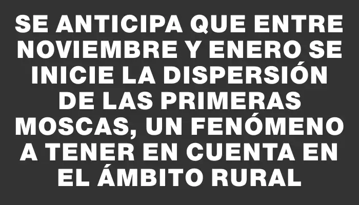 Se anticipa que entre noviembre y enero se inicie la dispersión de las primeras moscas, un fenómeno a tener en cuenta en el ámbito rural