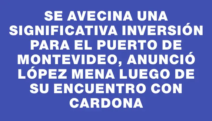 Se avecina una significativa inversión para el Puerto de Montevideo, anunció López Mena luego de su encuentro con Cardona