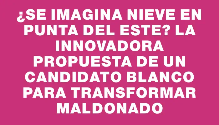 ¿Se imagina nieve en Punta del Este? La innovadora propuesta de un candidato blanco para transformar Maldonado