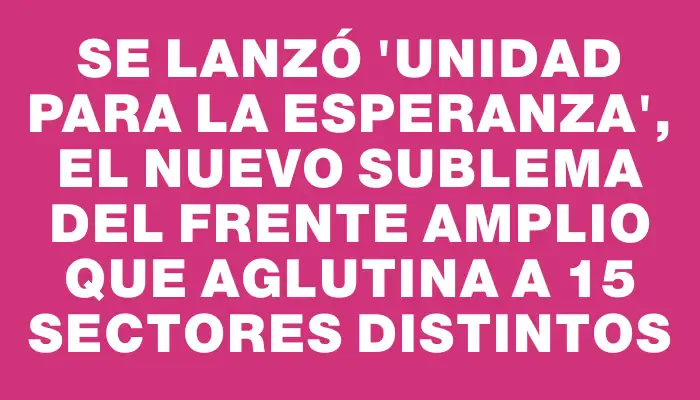 Se lanzó "Unidad para la Esperanza", el nuevo sublema del Frente Amplio que aglutina a 15 sectores distintos