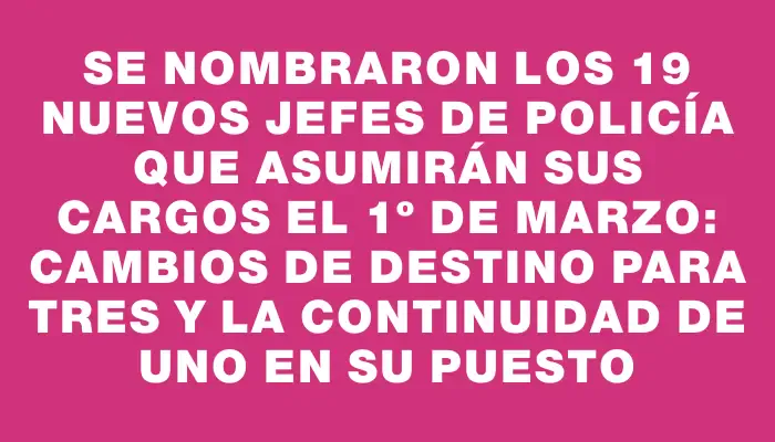 Se nombraron los 19 nuevos jefes de Policía que asumirán sus cargos el 1º de marzo: cambios de destino para tres y la continuidad de uno en su puesto