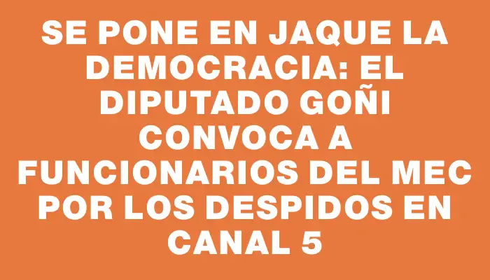 Se pone en jaque la democracia: El Diputado Goñi convoca a funcionarios del Mec por los despidos en Canal 5
