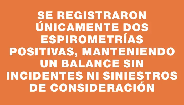 Se registraron únicamente dos espirometrías positivas, manteniendo un balance sin incidentes ni siniestros de consideración