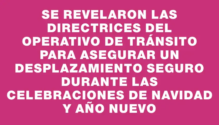 Se revelaron las directrices del operativo de tránsito para asegurar un desplazamiento seguro durante las celebraciones de Navidad y Año Nuevo