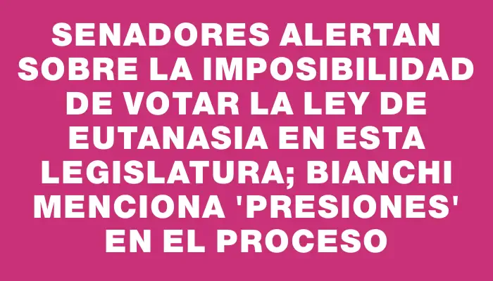 Senadores alertan sobre la imposibilidad de votar la ley de eutanasia en esta legislatura; Bianchi menciona "presiones" en el proceso