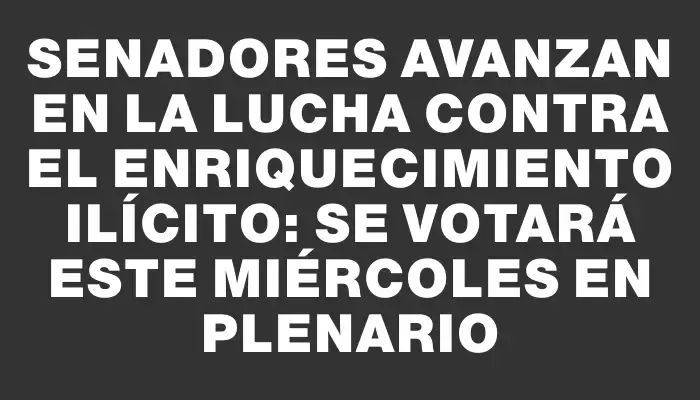 Senadores avanzan en la lucha contra el enriquecimiento ilícito: se votará este miércoles en plenario