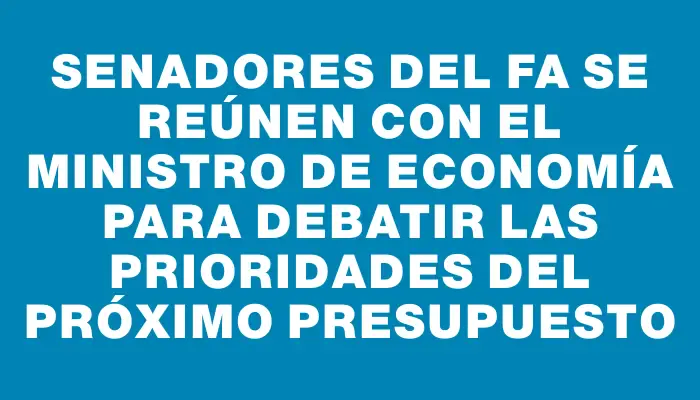 Senadores del Fa se reúnen con el ministro de Economía para debatir las prioridades del próximo presupuesto