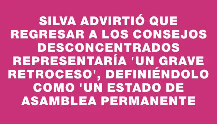 Silva advirtió que regresar a los consejos desconcentrados representaría "un grave retroceso", definiéndolo como "un estado de asamblea permanente