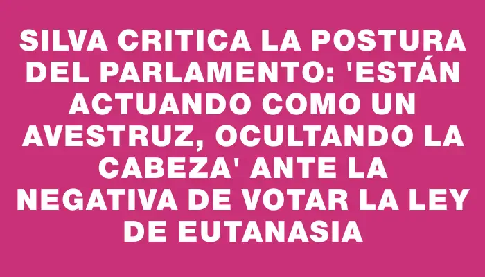 Silva critica la postura del Parlamento: "Están actuando como un avestruz, ocultando la cabeza" ante la negativa de votar la ley de eutanasia