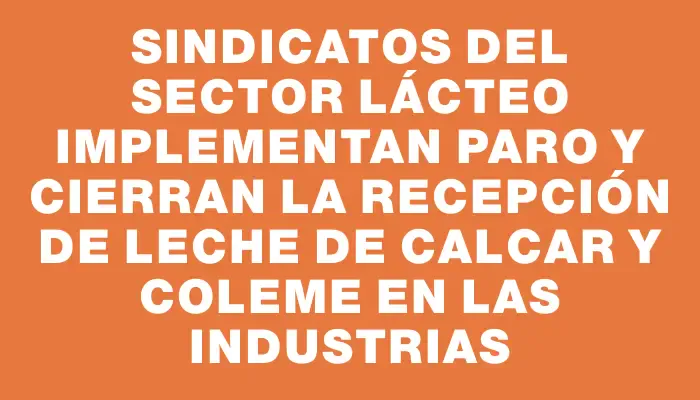 Sindicatos del sector lácteo implementan paro y cierran la recepción de leche de Calcar y Coleme en las industrias