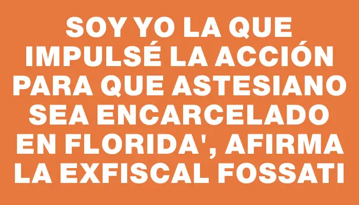 Soy yo la que impulsé la acción para que Astesiano sea encarcelado en Florida", afirma la exfiscal Fossati